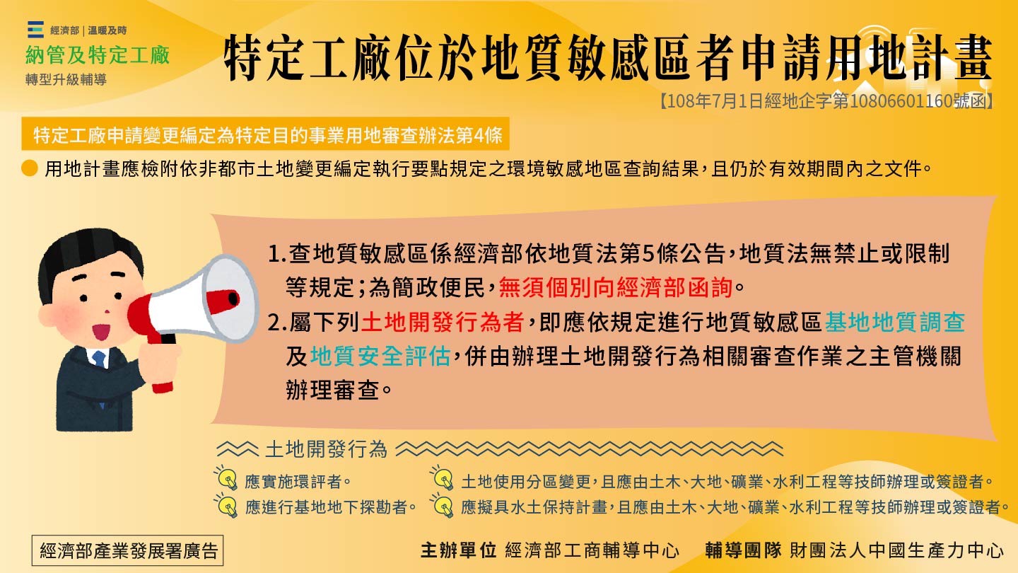 特定工廠位於地質敏感區者申請用地計畫